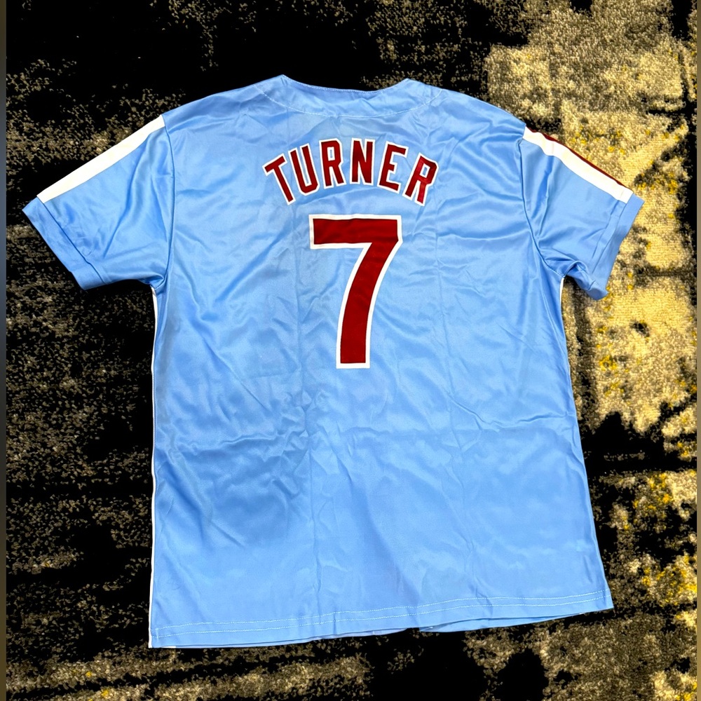 Blue Phillies Trea Turner button down shirt